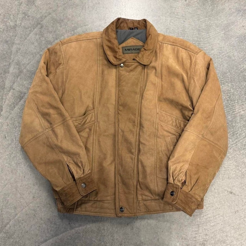 Men's Brown Genuine Leather Bomber Jacket Earthtone A2 Coat Large 90s